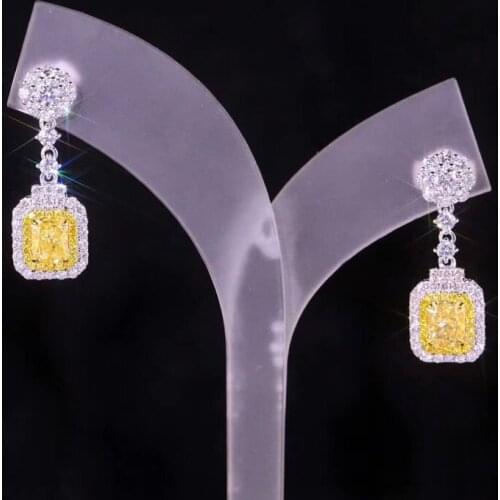 Europe America Princess Luxury Drop Earrings Inlay Square Yellow Crystal Zircon Fine Jewelry For Women Wedding Anniversary Gifts