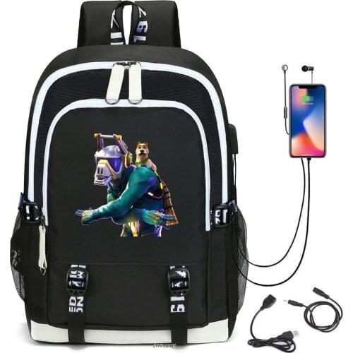 FORTNITE Backpack Large Capacity Casual Bag with USB Charging Fashion Hip Hop Styles Canvas Hiking Knapsack for Teenage