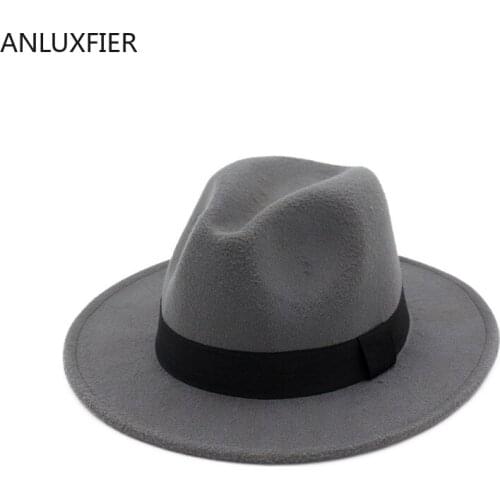 X3011 Unisex Woolen Hat British Fedora Hat Adult Fashion Wool Felt Caps Brim Broad-Brimmed Hats Adjust Size Fedora Wool Hat