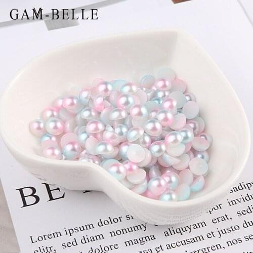 GAM-BELLE 3mm-8mm AB Colorful ABS Imitation Pearls Half Round Flatback Pearl Rhinestones Beads Nail Art Crafts Diy Decoration