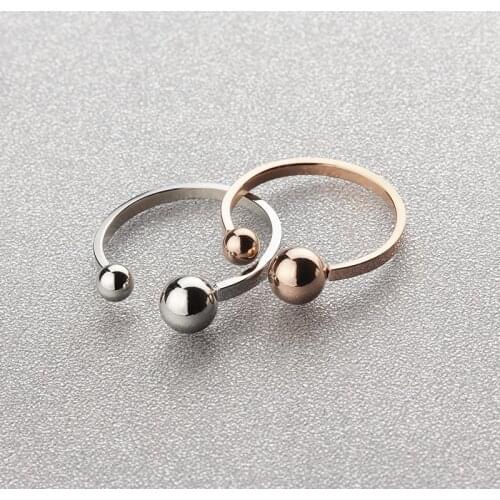 Titanium Steel Top Quality Two Color Choice Fashion Opening Double Beads Women Ring/ Cheap Women Ring Size 4-10available