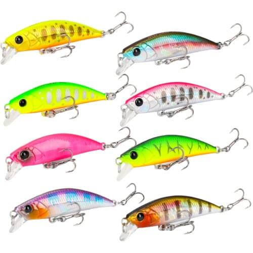 TSURINOYA dw63 8PCS Sinking Minnow Fishing lure 5g/50mm 14 colors Artificial Bait for Trout Bass Fishing Wobbler hardlure