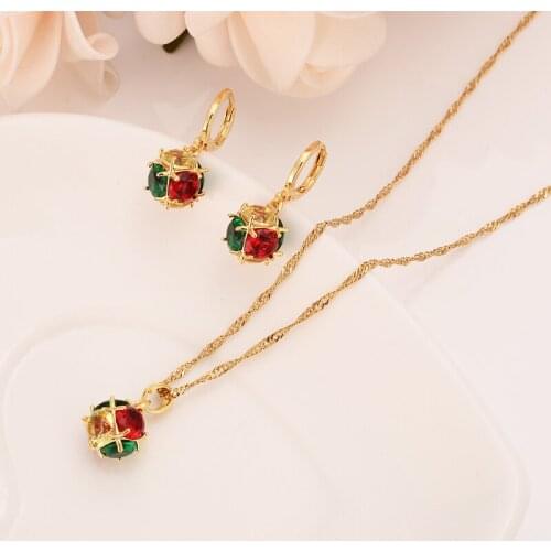 Gold Color ball Shape cz crystal Jewelry sets Pendant Necklaces Women,African Jewelry wedding bridal party Anniversary gifts