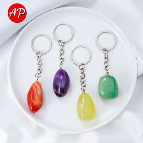 1PC Natural Crystal Key Ring Amethyst Hand Made DIY Reiki Gemstone Pendant Accessories Key Buckle For Men Women
