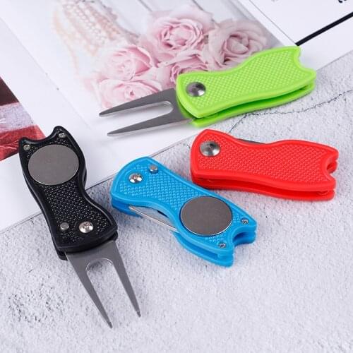 1PC Steel Golf Divot Repair Switchblade Tool Pitch Groove Cleaner Golf Pitchfork Golf Accessories 4 Color