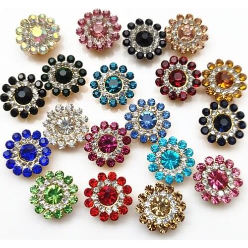 2020New 500Pcs 14mm Double Rhinestones Sunflower Sewing Button for DIY Decorative Clothes or Shoes and Hair Accessories BT99