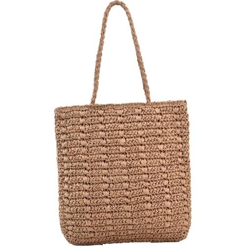 2021 Womens Summer Shoulder Straw Bag Ladies Handmade Braided Handbags Female Rattan Tote Beach Bag Woven Wicker Handle Basket
