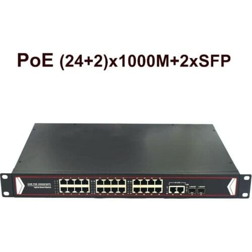 24 Port Gigbit PoE Switch/2 Gigbit Uplink /2 Gigbit SFP Unmanaged 400W 802.3af for Network IP Cameras 19’’ Rackmount