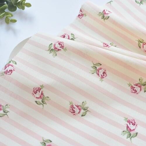 50*145cm Cotton Striped Small Rose Fabric Clothes Skirt Children Clothes Shirt Baby Clothes Tablecloth Handmade Home DIY Fabric