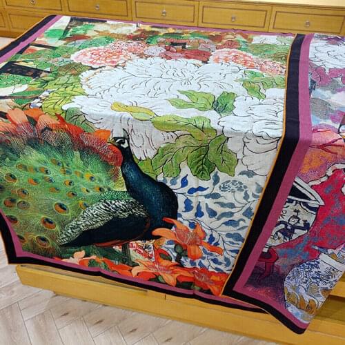 50% Cashmere 50% Silk Scarf Women Fashion Double-sided Flower Peacock Shawl Stole Winter Pashmina Kerchief 135*135cm