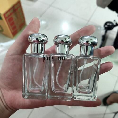 50pcs 30ml Transparent Glass Spray Bottle Sample Glass Vials Portable Mini Perfume Atomizer Silver Cap F3146