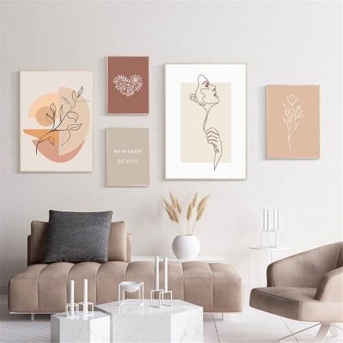 Abstract Women Figure Line Drawing Wall Art Poster Leaf Flower Heart Art Prints Quotes Canvas Pianting Modern Picture Home Decor