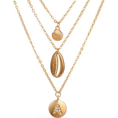 Bohemian Jewelry Multi-layer Shell Necklace & Pendant A Word Gold Color Necklace Women Best Friend Cowry Seashell Necklace Gifts