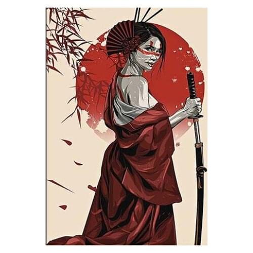 More style Japan Geisha Girl Sword Modern Art Film Print Silk Poster Home Wall Decor 24x36inch