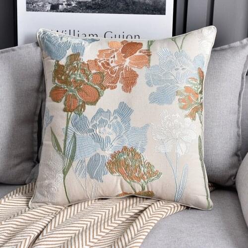 DUNXDECO Cushion Cover Square Decorative Pillow Case Vintage Simple Country Style Elegent Flora Embroidery Sofa Chair Coussin