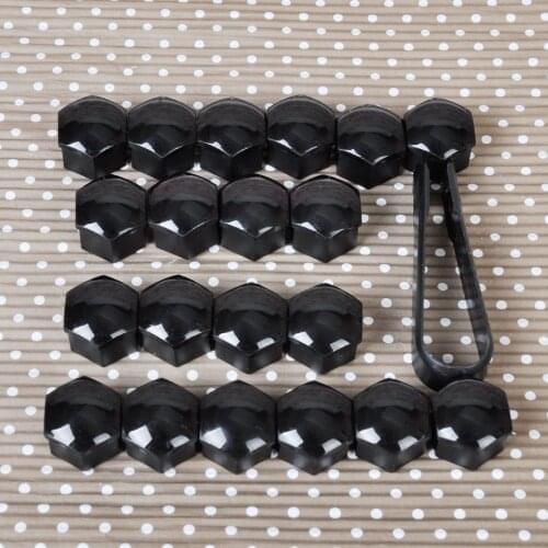 DWCX 20pcs Black Wheel Lug Nut Center Cover Caps 321601173A + Removal Tool 8D0012244A Fit for VW Golf Passat Audi A4 A6 Q7