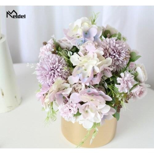 Artificial Rose Silk Peony Flowers Bridal Bouquet Wedding Decor Fake Flowers Bouquet 7 Heads Mixed Pompon Artificial Flowers