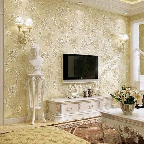 European pastoral wallpaper self-adhesive non-woven 3D embossed bedroom warm living room background wall