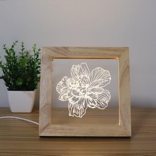 Hot Sale Zhonshan Shrub Althea Flower Acrylic Sheet Beech Night Light LED Photo Frame