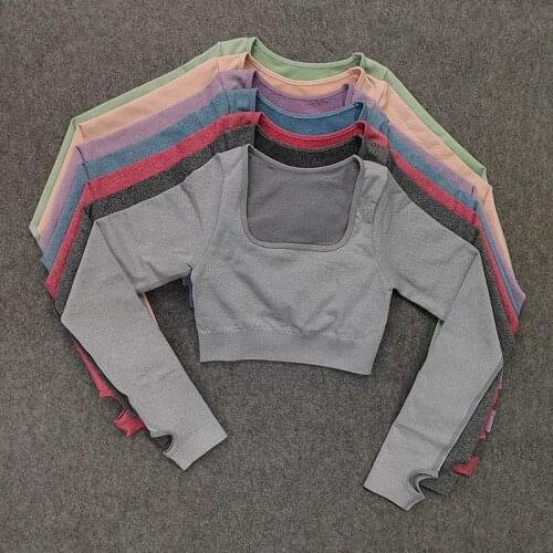 Long Sleeves Yoga T-shirts Women Seamless Sports T-shirts Gym Tops Breathable Short Yoga Crop Tops Sexy Fitness Athlei Clothing