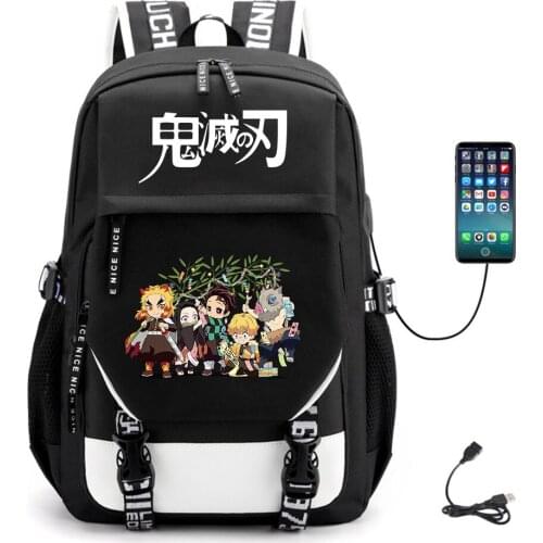 Anime Demon Slayer USB Backpack Fabric Teenger Canvas Student Packsack Unisex Casual Schoolbag High Quality Laptop Bag