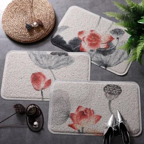 Chinese style Entrance hall carpet PVC wire loop mat INS ink painting lotus Door mat Living room floor mat bathroom non-slip rug