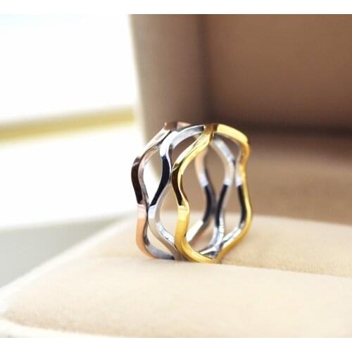 Martick Europe Brand Simple Style Rose Gold Color Rings Wave Shape For Woman Jewelry R233
