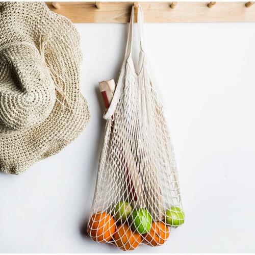 Resuable Fruit Vegetable Shopping Bag String Shopper Cotton Hand Totes Mesh Woven Net Hanging Storage Bag Kitchen Organizer Tool