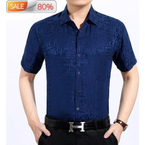 2020 New Summer Real Silk Men White Short Sleeve Shirt Formal Man Shirts High Quality Camisa Masculina B21943