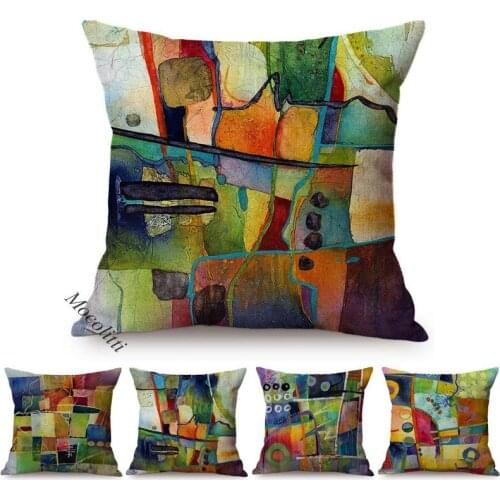Multicolor Graffiti Art Decoration Pillow Cases Water Color Mosaic Cotton Linen Luxury Gallery Living Room Sofa Cushions Cover