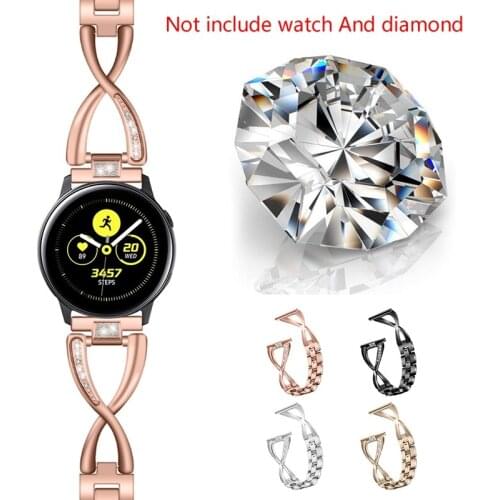 20mm Watch Band for Samsung Galaxy Watch Active Stainless Steel Strap Lady Women Bling Diamond Band Strap