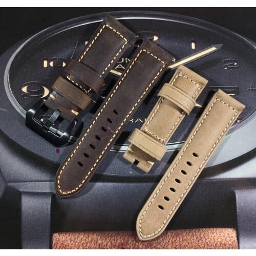 Luxury Top Quality Retro 24MM Vintage Italy Calf Leather For Panerai Watch band calfskin high 22mm buckle strap Khaki Brown