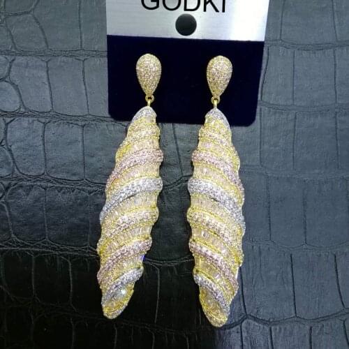 GODKI 77mm 3 Tone Color Luxury Stick Geometry Full Mirco Paved Cubic Zirconia Naija Wedding Earring Fashion Jewelry