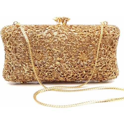 Luxury Gold Red Clutch Evening Crystal Women Handbags Fashion Rhinestone Ladies Party Dinner Purse Female Chain Messenger Bag