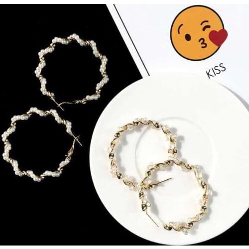 Fashion Korean New Geometric Wreath Gold Color Circle Mini White Pearl Stud Earrings for Women Jewelry Wholesale