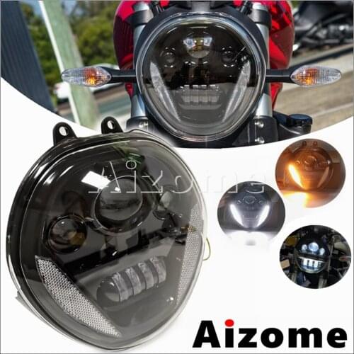 LED Headlight For Monster 821 1200 1200R 1200S Head Lamp Replacement Monster Headlamp Assembly w/ Halo DRL Turn Signal Lights