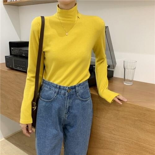 Top Womens Sweater 2021 Half High Neck Knit Bottoming Shirt Women Autumn and Winter Korean Basic Wild Long Sleeves