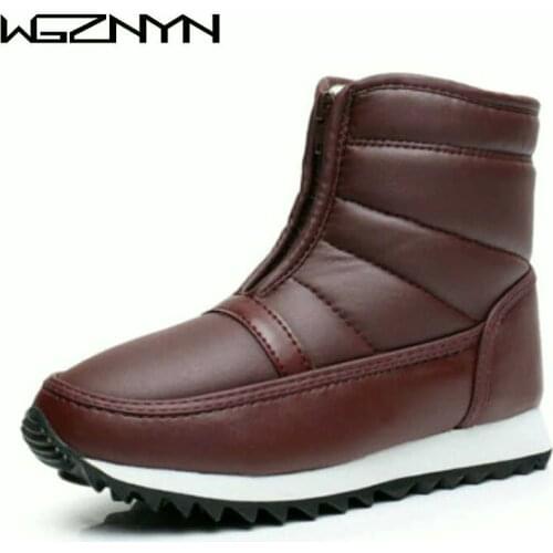 WGZNYN Fur Padded Women Boots 2020 Cold Weather Waterproof Warm Ankle Snow Boots Front Zip Anti-slip Casual Shoes Woman 35-42 W5