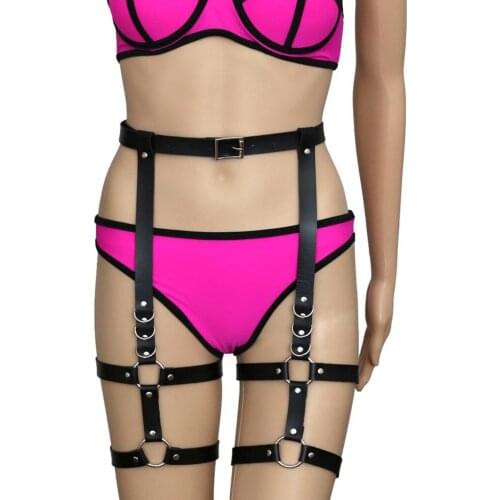 Womens PU Leather Body Harness Belt Adjustable Punk Waist Leg Garter Belt for the Dating Cosplay Bar Masquerade Costumes