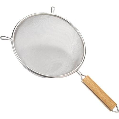 1pc Stainless Steel Fine Mesh Colander Strainer Kitchen Wire Sieve Sifter With Wooden Handle Kitchen Tools Accessories