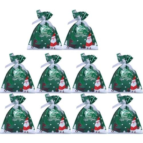 10PCS Christmas Gift Bag Reusable Holiday Treat Bag Xmas Candy Bag With Tie