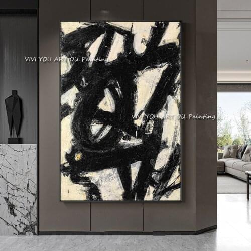 100% Handmade White Black Abstract Canvas White Abstract Oil Painting Bedroom Wall Large Pictures Modern Home Room Decoration
