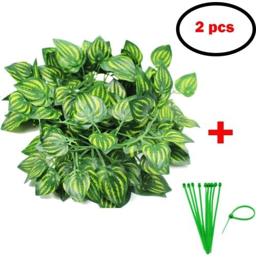 2 pcs Reptile Artificial Vine Plants Leaves Amphibian Reptiles Terrarium Habitat Decor Lizards Chameleons Climb Rest Plant