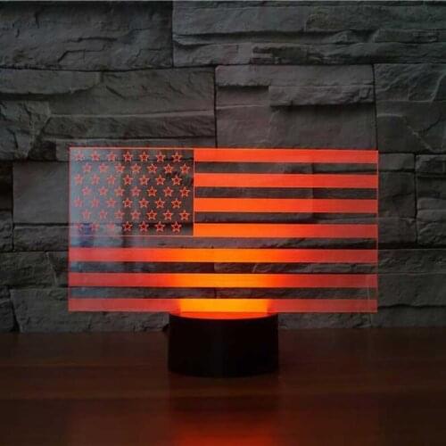 American Flag Stripes Shape 3D LED Night Lights Bedside Table Lamp Fixture Gifts 7 Color Changing USB Bedroom Decor
