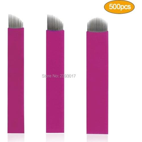500pcs 0.18mm Lamina Tebori Flex Microblading 12 14 16 18 U shape Tattoo needles for Permanent makeup Eyebrow Blades Manual pen