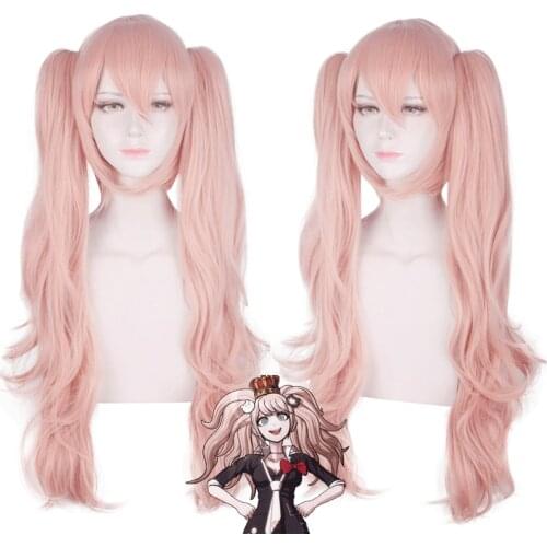 Anime Danganronpa Enoshima Junko Pink Long Wavy Synthetic Hair Cosplay Costume Wig For Halloween Party