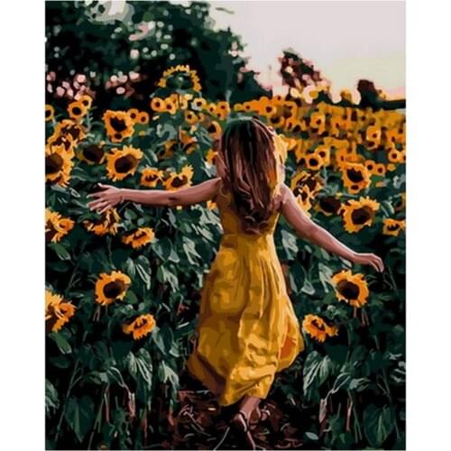 Frameless diy painting by numbers picture by numbers for home decor still life painting 4050cm sunflower girl