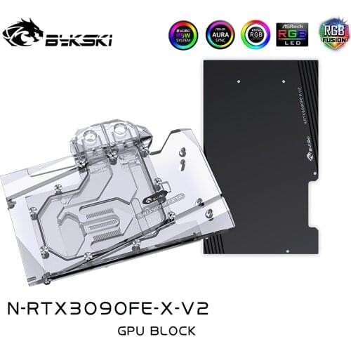 Bykski N-RTX3090FE-X-V2 GPU Block with Backplate for Founders RTX 3080 3090