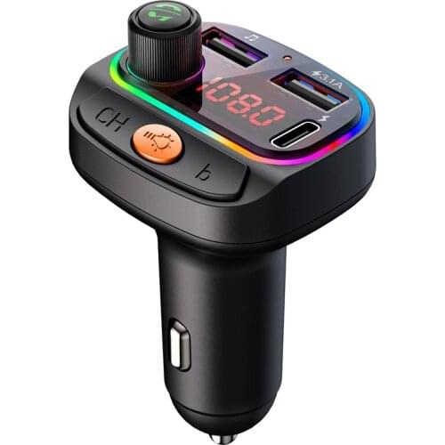 Bluetooth FM Transmitter for Car 3.1A Type-C Quick Charger 7 Color Backlit Car Radio MP3 Music Player C15 Black