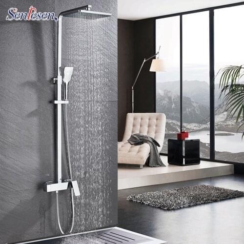 Senlesen Shower Faucet Chrome 8 inch Shower Head Hand Shower Single Handle Mixer Water Tap Para Bathroom Shower Bath Black